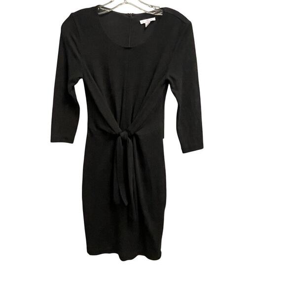H Halston Tie Front Black Dress XS Classic 3/4 Sleeve - Picture 1 of 4